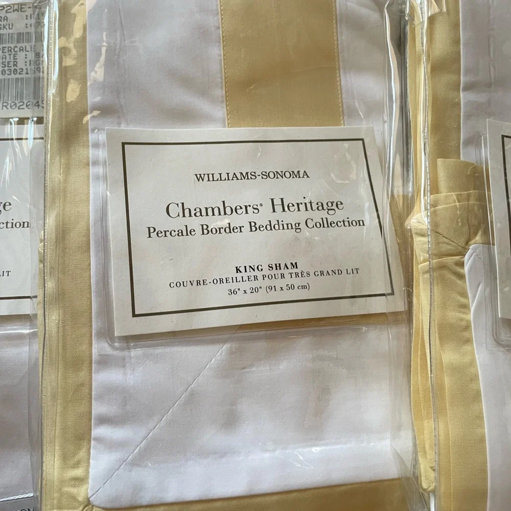 Set of 3 Williams-Sonoma King Shams – Chambers Heritage Percale Border Gold Trim